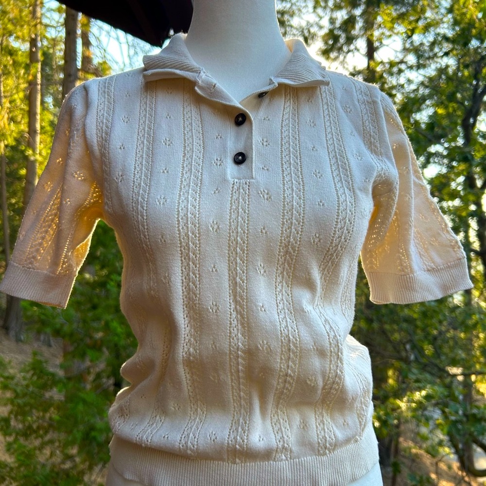 Monki Off-White Ribbed Knit Top